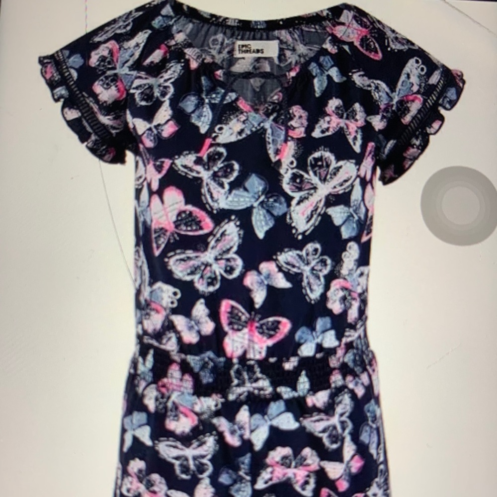 New  Toddler Girls Butterfly Blue Romper SZ 5